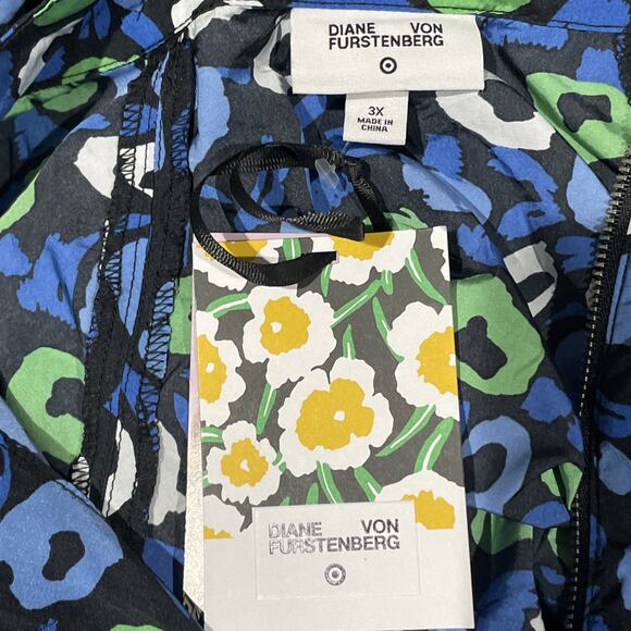 Diane Von Furstenberg Target Blue Green Nylon Jazz Dot Zip Up Jumpsuit 3X NWT - Picture 6 of 7